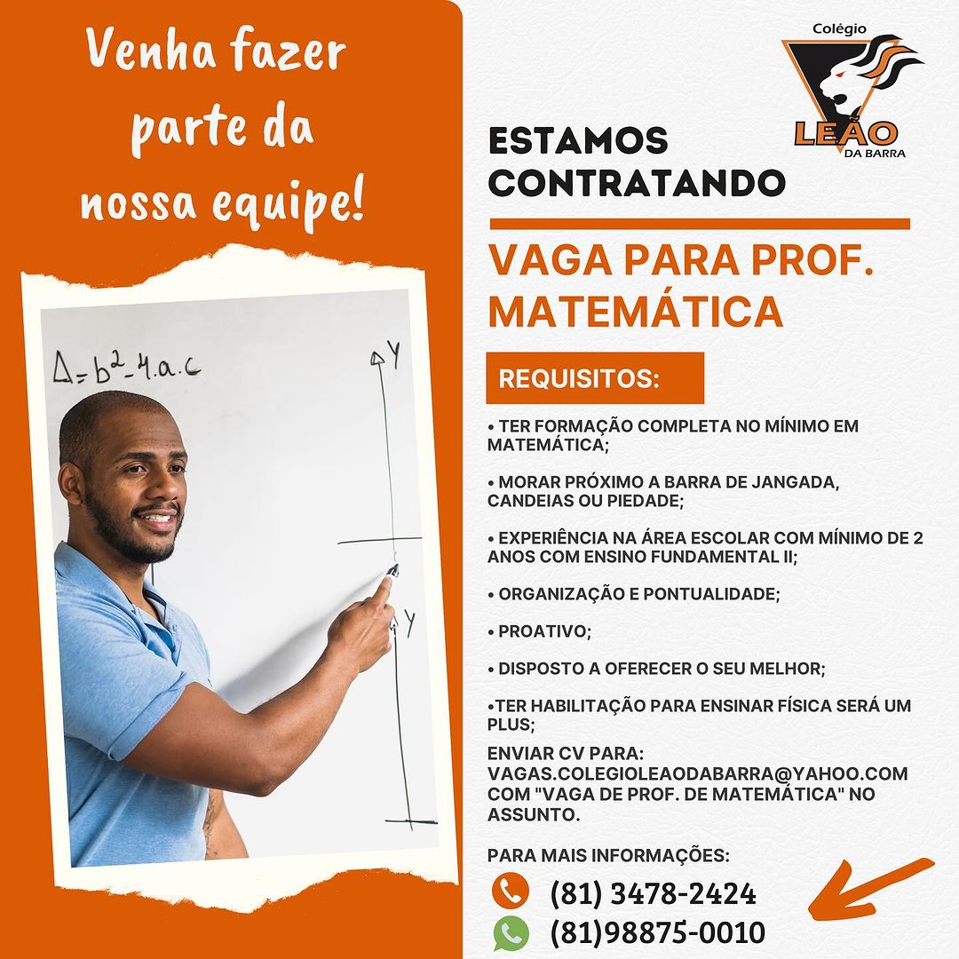 Estamos Contratando - Professor de Matemática