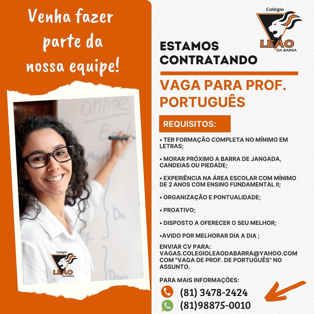 Estamos Contratando - Professor de Português