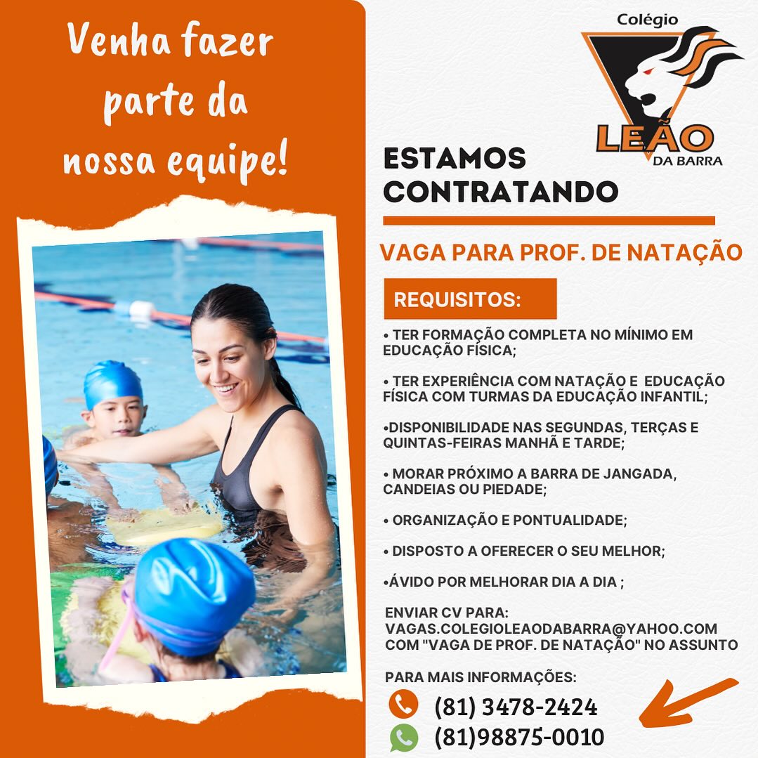 Estamos Contratando - Prof. de Natação